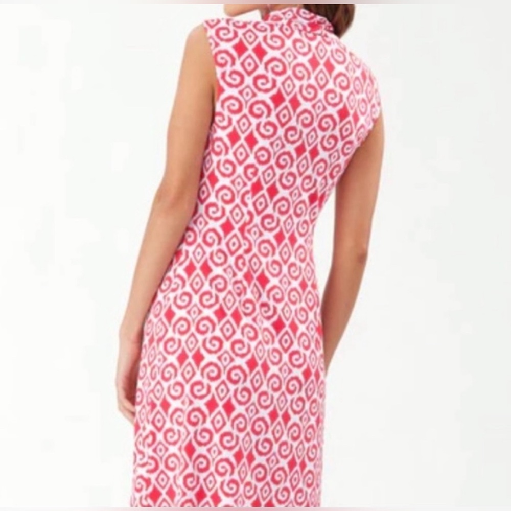 Tommy Bahama Women Medium Red Berry White Cowl Neck Sleeveless Dress Stretch - Picture 3 of 6